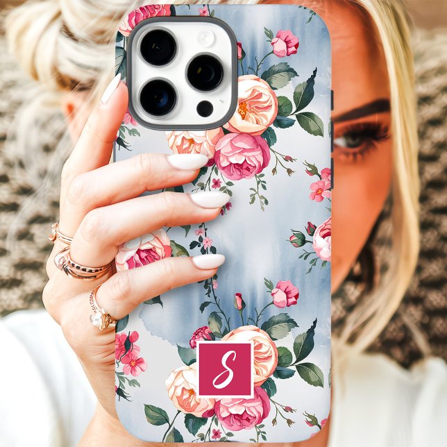 Pink and Peach Monogram Floral Case-Mate iPhone Case (Creator Uploaded)