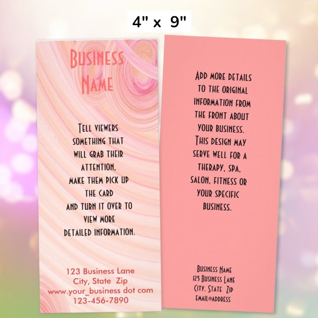 Pink and Peach Pastel Spirals Abstract Art Custom Rack Card (Front and back of rack card template)