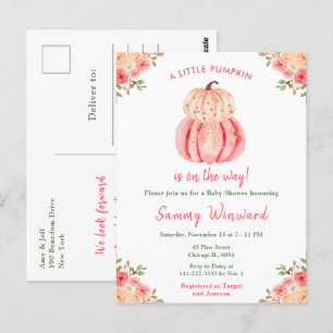Pink and Peach Pumpkins Baby Shower Postcard