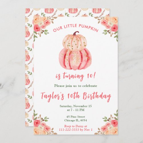 Pink and Peach Pumpkins Birthday Party Invitation