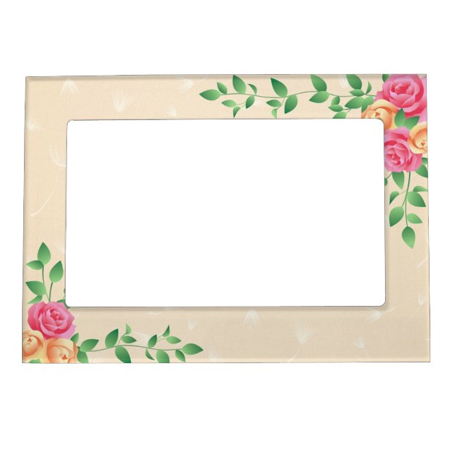 Pink and Peach Roses Country Magnetic Frame (Front)