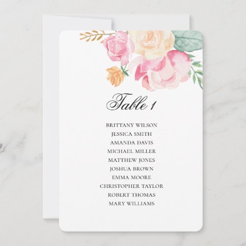 Pink and peach seating chart Floral wedding plan Invitation