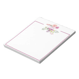 Pink and peach watercolor floral personalized notepad