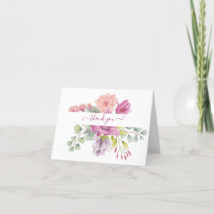 Pink and peach watercolor floral personalized  tha thank you card
