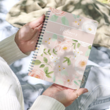 Pink And Peach | Watercolor Floral  Planner by freshpaperie at Zazzle