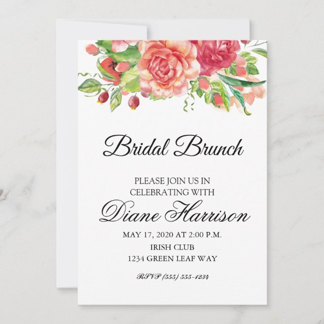 Pink and Peach Watercolor Floral Shower Invitation (Front)