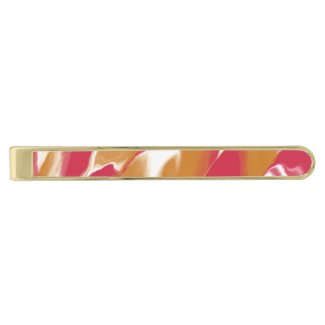 Pink and Peachy Swirl Gold Finish Tie Clip