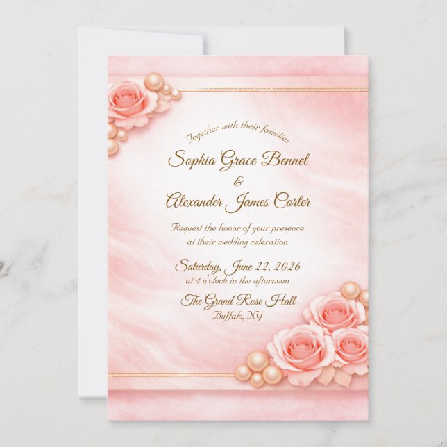 Pink and Pearl Wedding Invitation (Front)