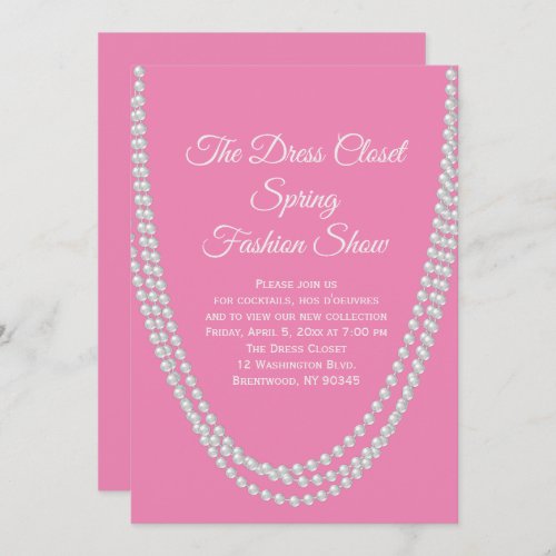 Pink and Pearls Fashion Show Invitation