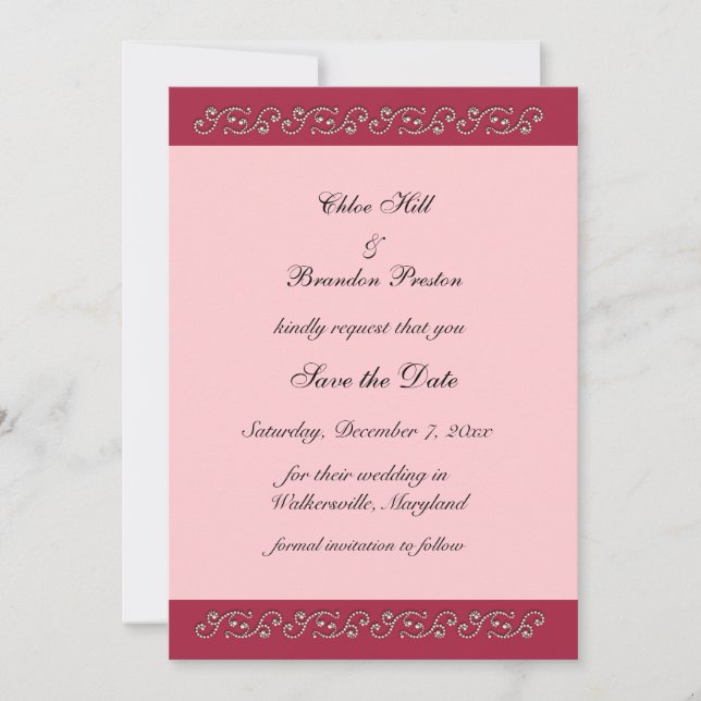 Pink and Pearls Save the Date (Front)