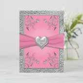 Pink and Pewter Heart Sweet Sixteen Invitation (Standing Front)