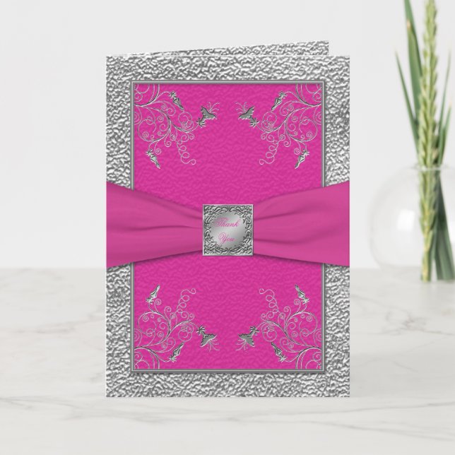 Pink and Pewter Medallion Thank You Card (Front)