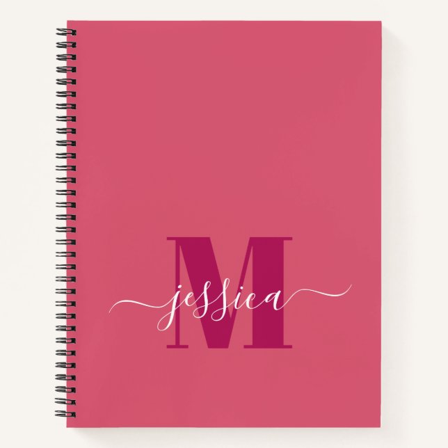 Pink and Pink Personalized Monogram Notebook (Front)