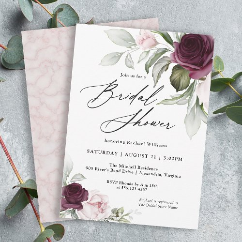 Pink and Plum Botanical Charm Bridal Shower Invitation