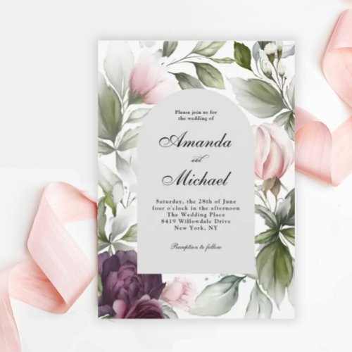 Pink and Plum Botanical Charm Wedding Invitation