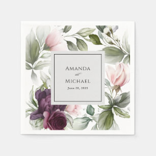 Pink and Plum Botanical Charm Wedding Napkins
