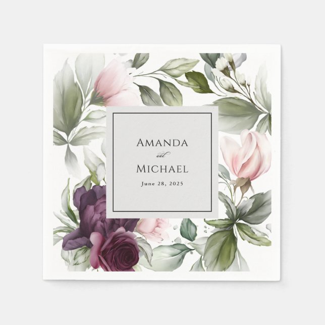 Pink and Plum Botanical Charm Wedding Napkins (Front)