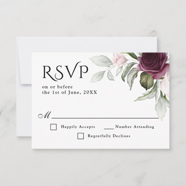 Pink and Plum Floral Charm Wedding RSVP (Front)