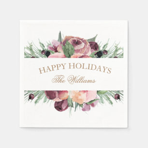 pink and plum modern happy holidays monogram napkins