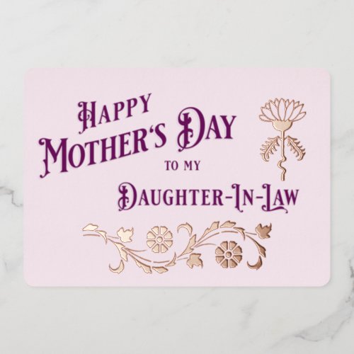 Pink and Plum Mothers Day to Daughter In Law Foil Holiday Card