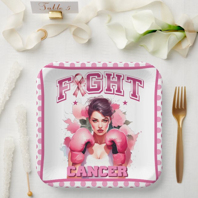 Pink and Pretty Floral Breast Cancer Paper Plates (Wedding)