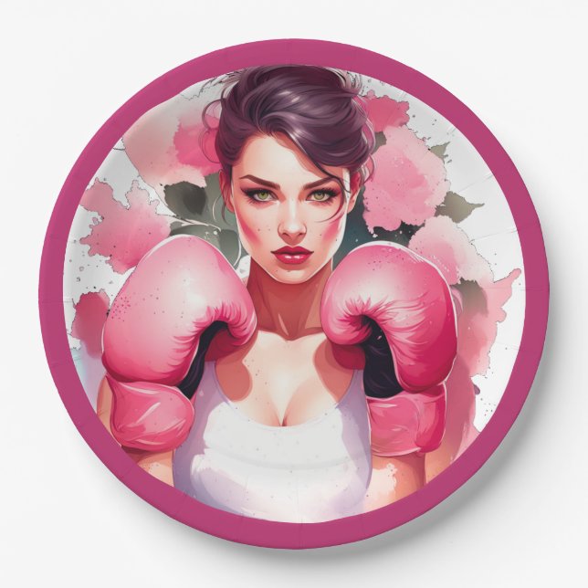 Pink and Pretty Floral Breast Cancer Paper Plates (Front)