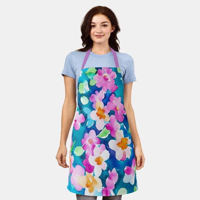 Pink and Pretty Watercolor Flowers Apron (Worn)