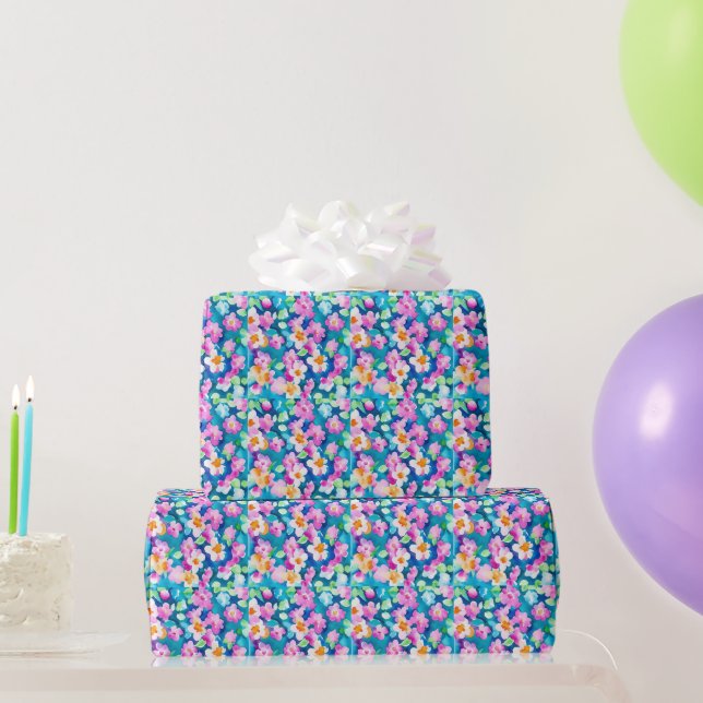 Pink and Pretty Watercolor Flowers Wrapping Paper (Party Gifts)