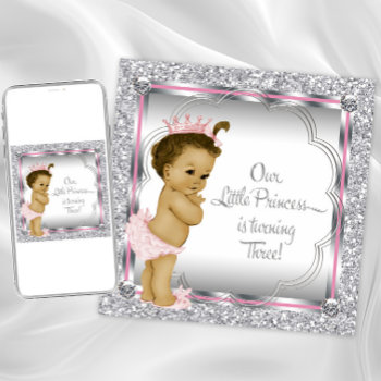 Pink And Princess 3rd Birthday Party Invitation by InvitationCentral at Zazzle