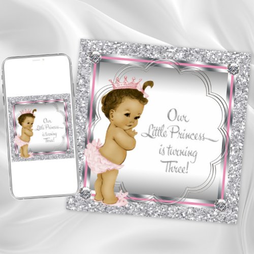 Pink and Princess 3rd Birthday Party Invitation