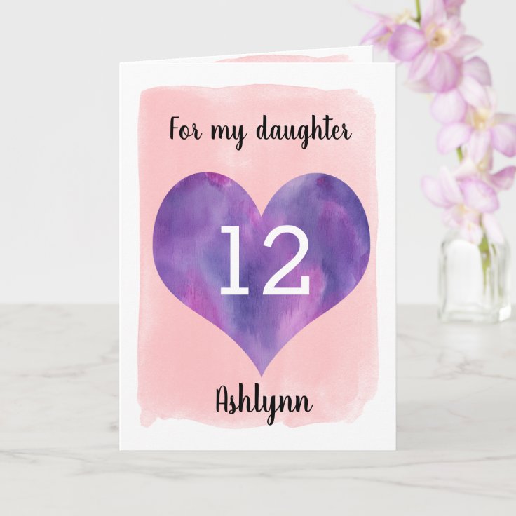 Pink and Purple 12th Birthday Daughter Card | Zazzle