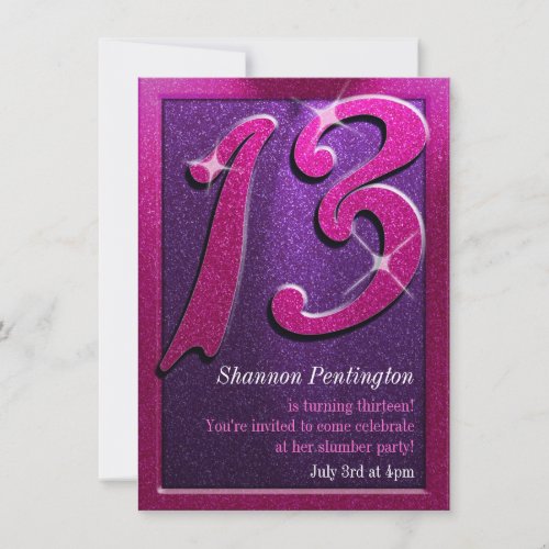 Pink and Purple 13th Birthday Party Invitations