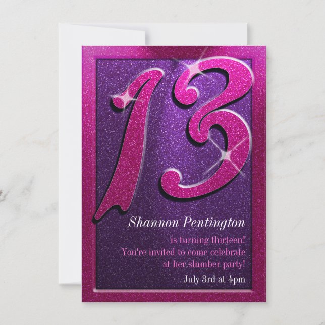 Pink and Purple 13th Birthday Party Invitations (Front)