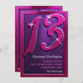 Pink and Purple 13th Birthday Party Invitations (Front/Back)