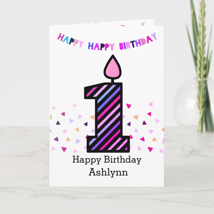 Pink And Purple 1st Birthday Girl Card Zazzle Com