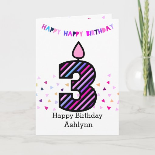 Pink and Purple 3rd Birthday Card | Zazzle