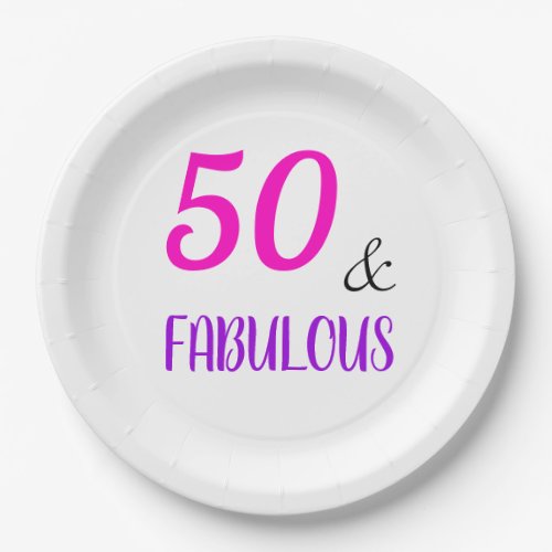 Pink and Purple 50 and Fabulous Birthday Party Paper Plates