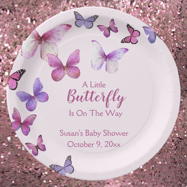 Pink and Purple A Litte Butterfly Baby Shower  Paper Plates (Creator Uploaded)