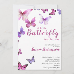 Pink and Purple A Little Butterfly Baby Shower Invitation