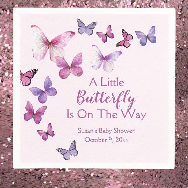 Pink and Purple A Little Butterfly Baby Shower  Napkins (Creator Uploaded)