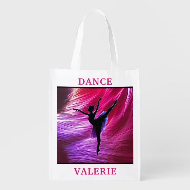 Pink and Purple Abstract Dance  Grocery Bag (Front)