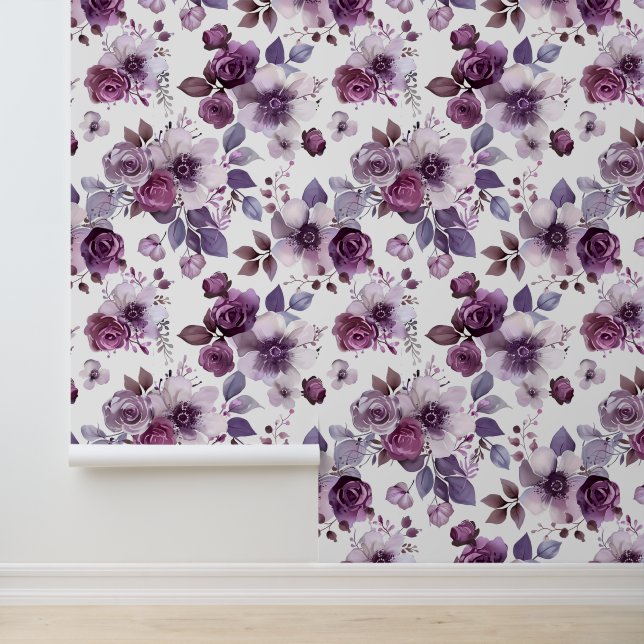 Pink And Purple Abstract Floral Peel And Stick Wallpaper (Application)
