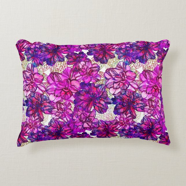 Pink And Purple Abstract Flowers Pattern Accent Pillow (Front)