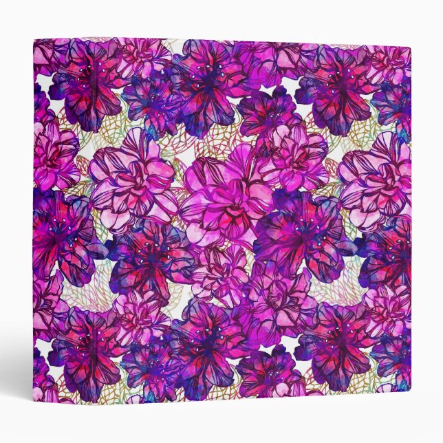 Pink And Purple Abstract Flowers Pattern Binder (Front/Spine)