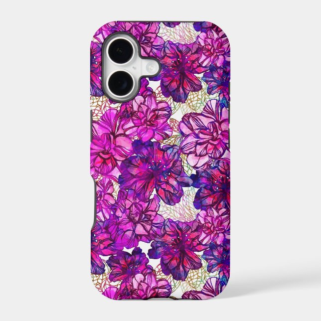 Pink And Purple Abstract Flowers Pattern Iphone Case (Back)