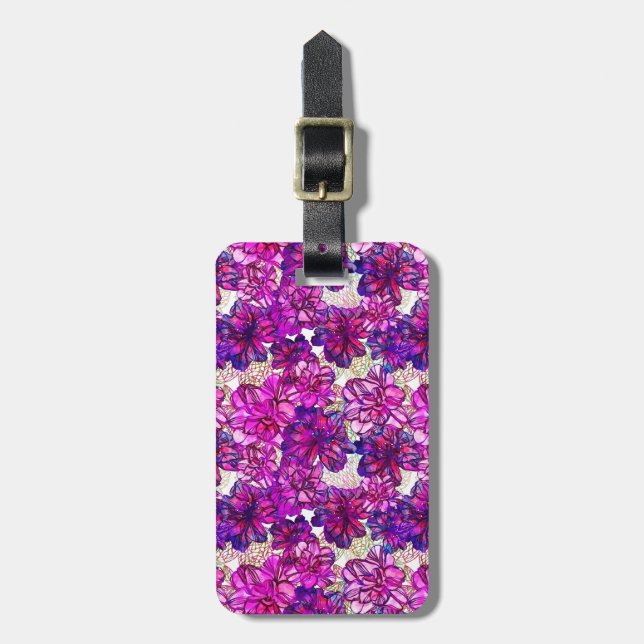 Pink And Purple Abstract Flowers Pattern Luggage Tag (Front Vertical)