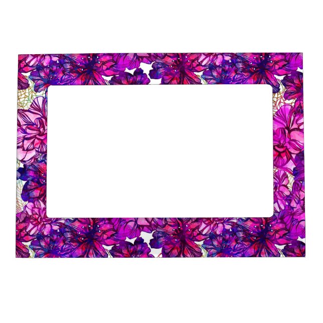 Pink And Purple Abstract Flowers Pattern Magnetic Photo Frame (Front)