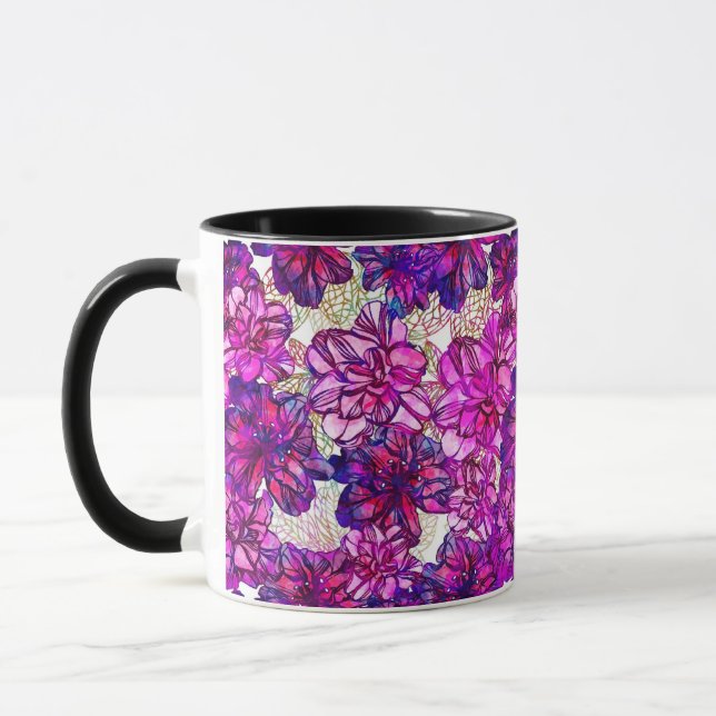 Pink And Purple Abstract Flowers Pattern Mug (Left)