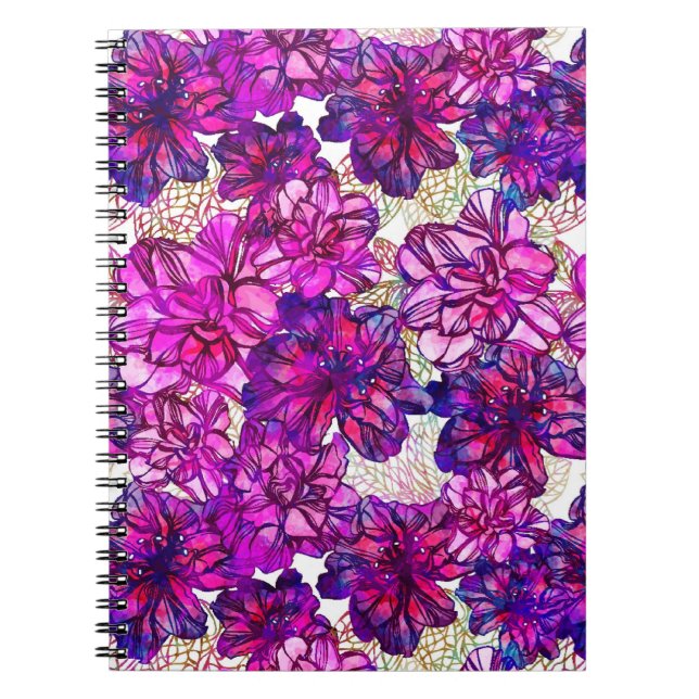 Pink And Purple Abstract Flowers Pattern Notebook (Front)