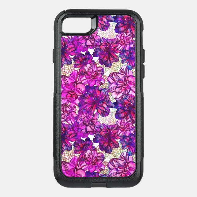 Pink And Purple Abstract Flowers Pattern Otterbox iPhone Case (Back)